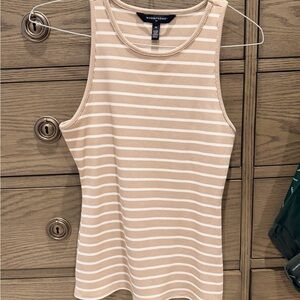 White House Black Market FORME Beige & White Ribbed Stripe Tank